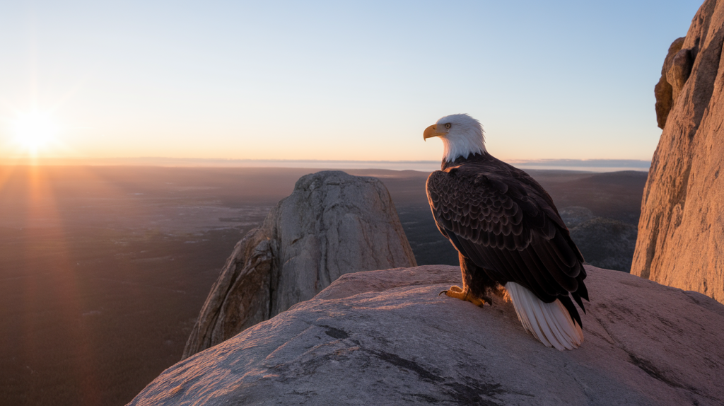 Eagle-Perched-On-Cliff-At-Sunrise-Symbol-Of-Wisdom-And-Strength-In-Stillness.png++