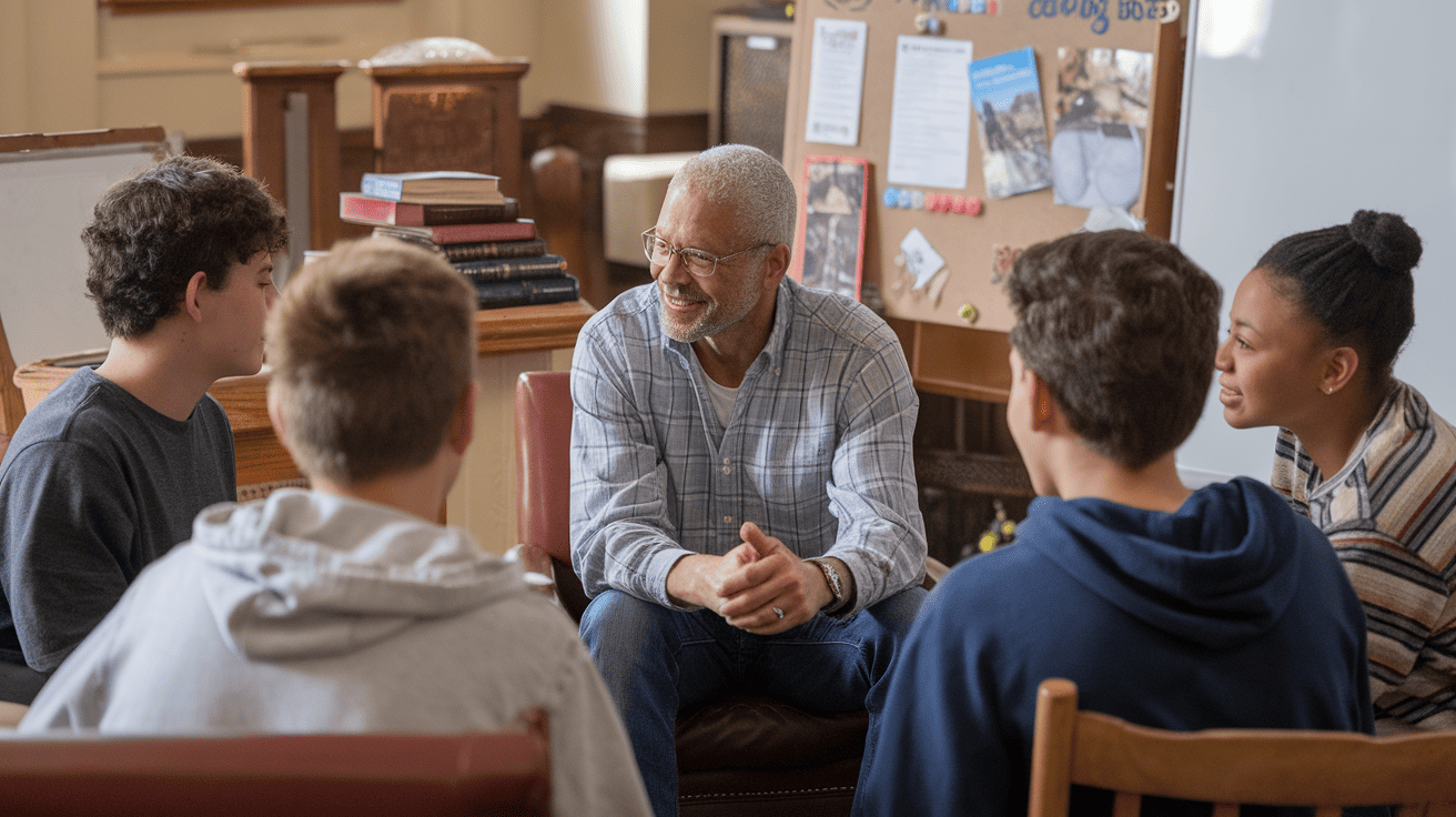 Youth-Group-Leader-Facing-Camera-With-Teenagers-Back-View-In-Church-Setting++++++++(1)