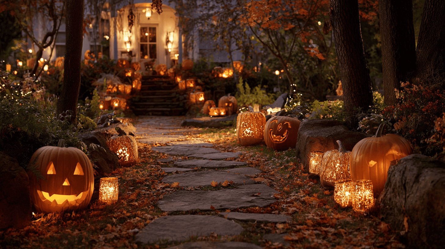 Candlelit Pumpkin Pathway Halloween Birthday