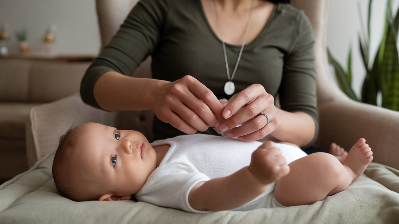 a photo of a mother gently massaging her