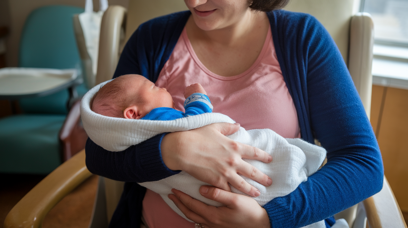 a photo of a new mom holding her baby