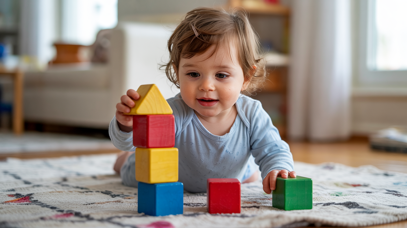 a photograph of a smiling toddler