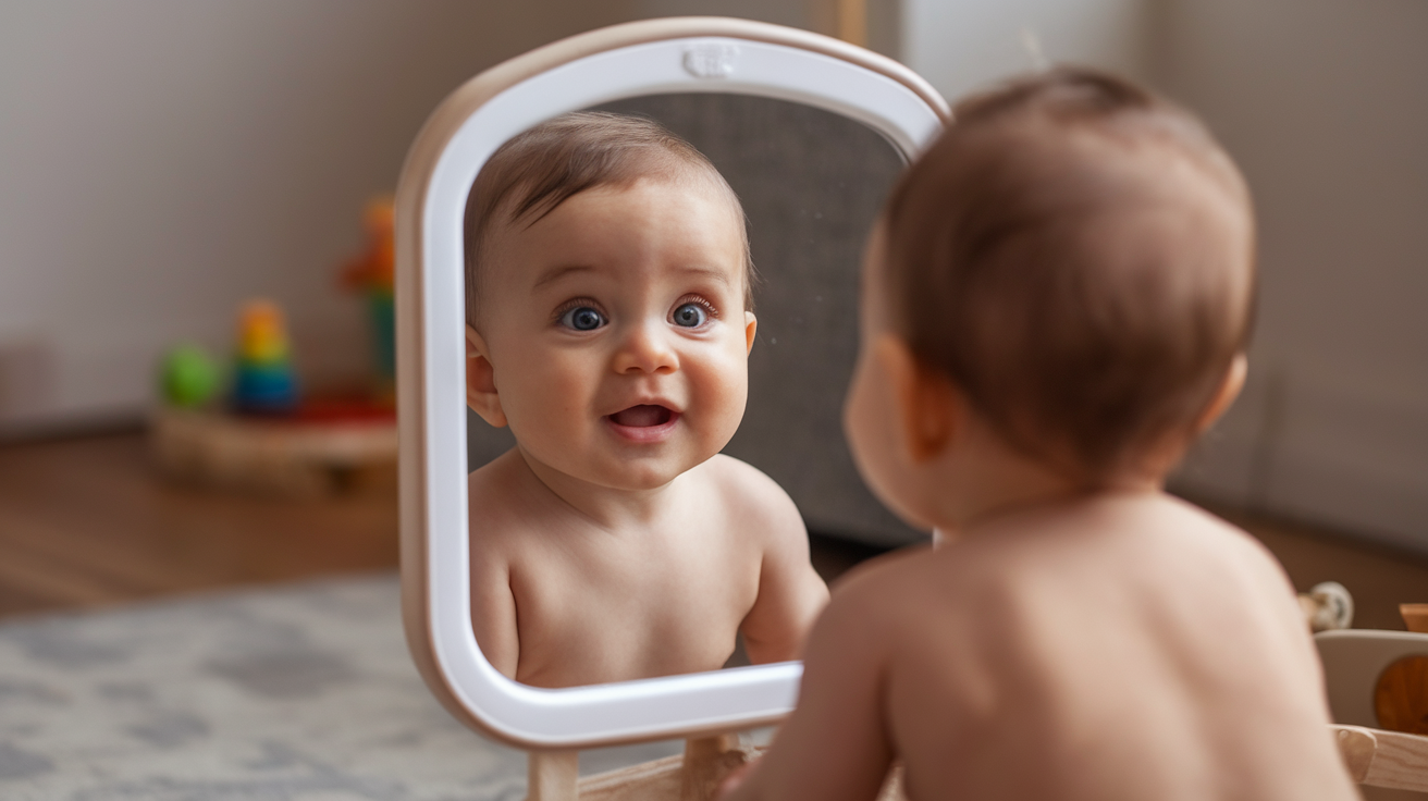 kid staring at mirror