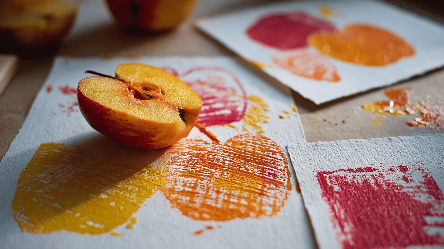 Apple Stamp Art With Fall Colored Paints