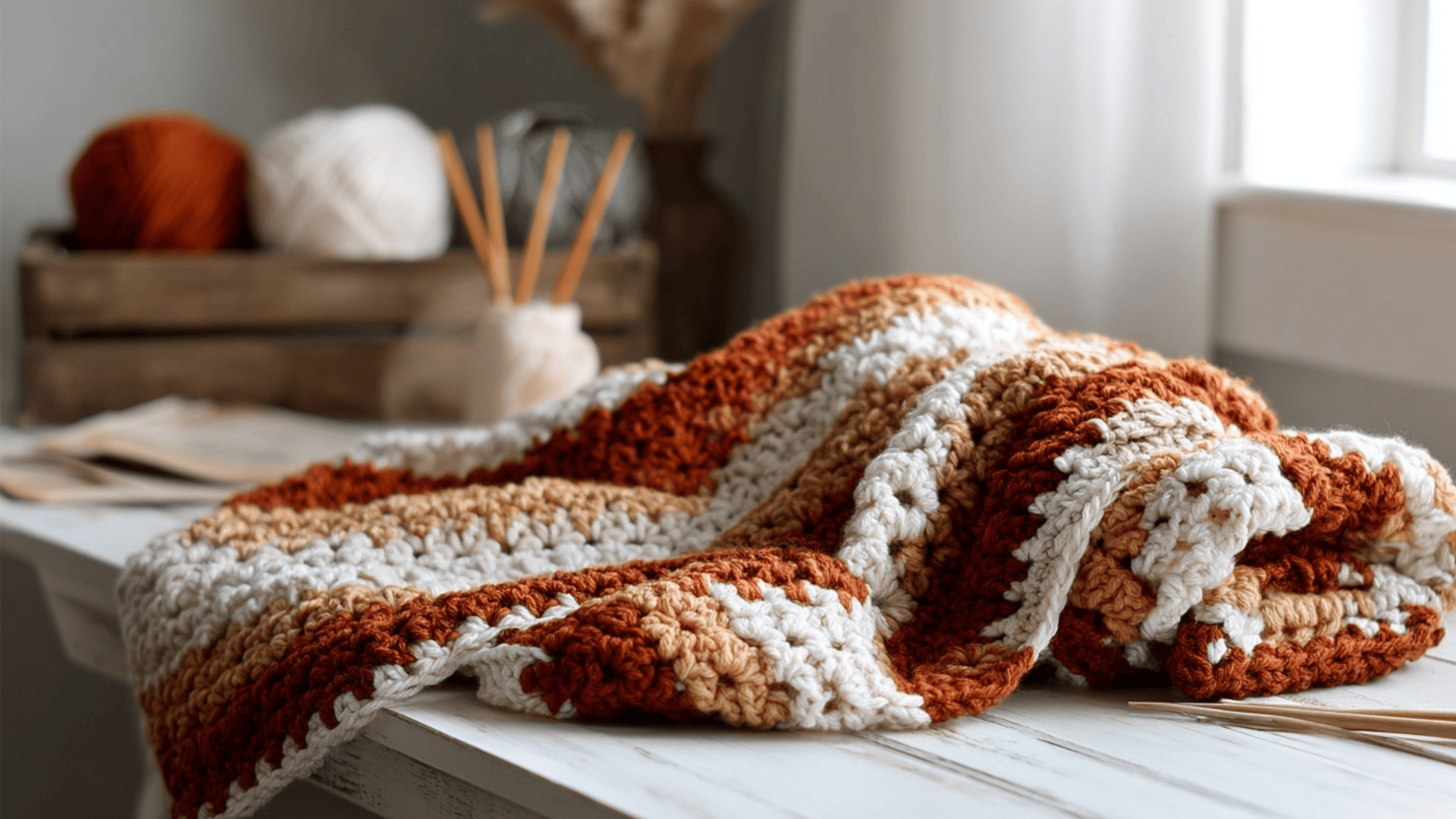 Autumn Color Crocheted or Knitted ScarfBlanket