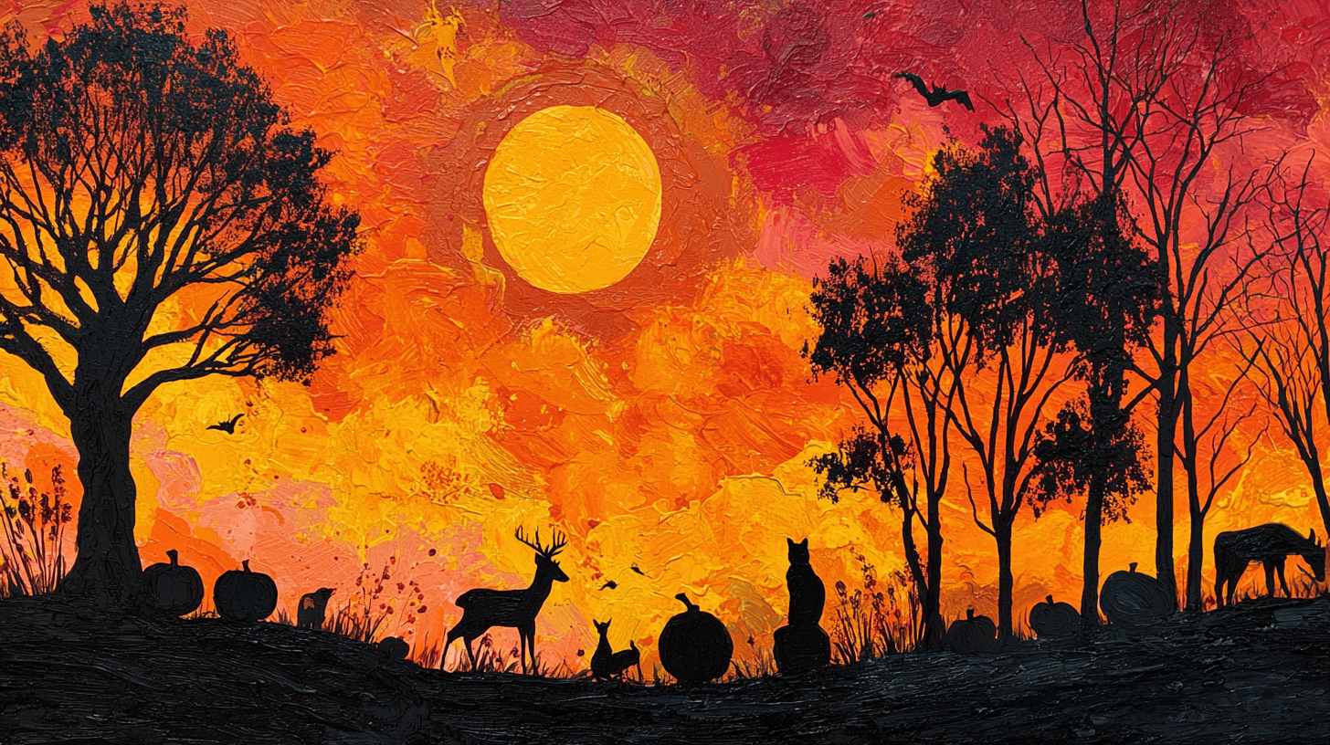 Autumn Silhouette Art With Fall Colors