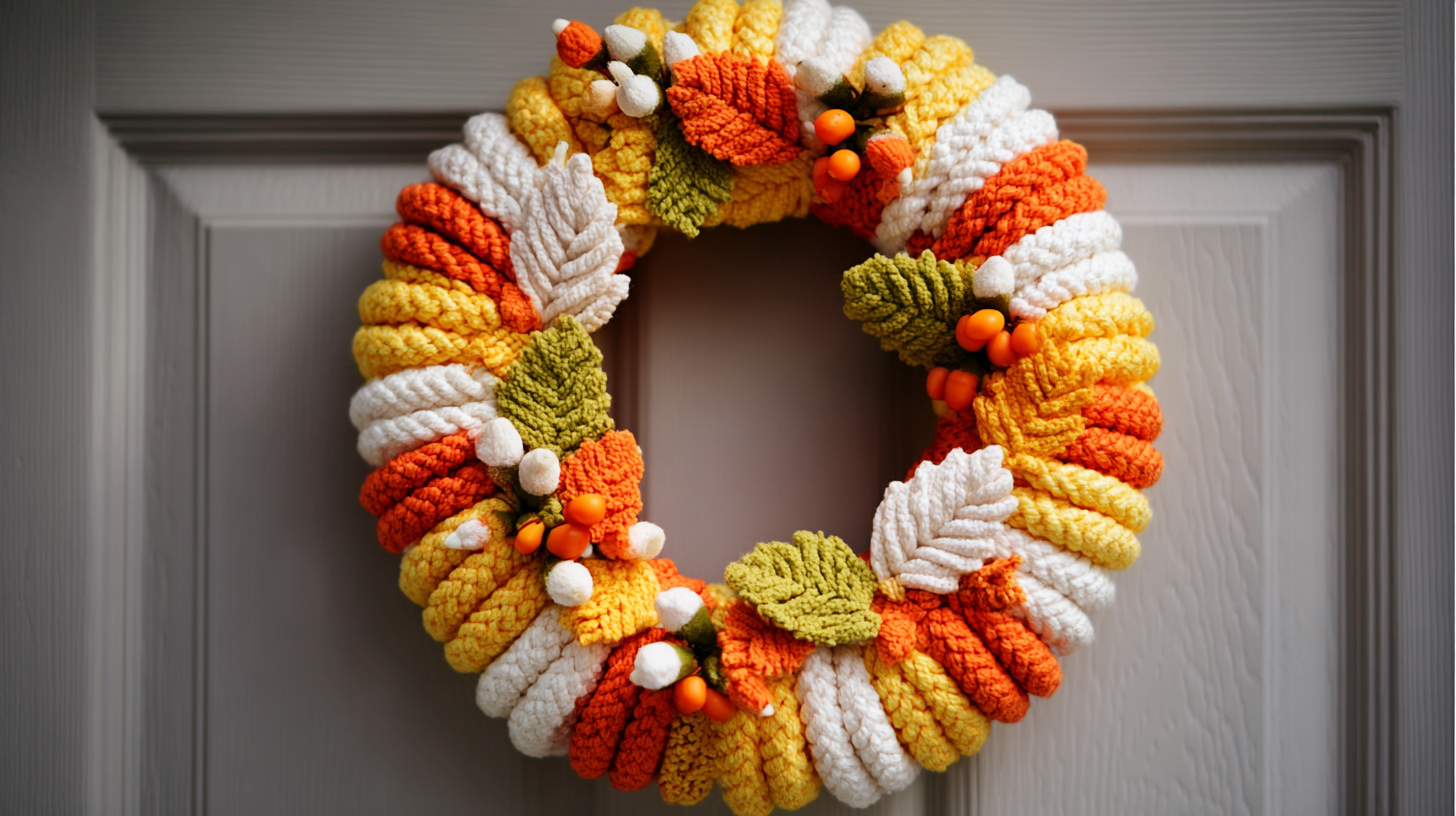 Candy Corn Color Wreath With Faux Leaves And Berries