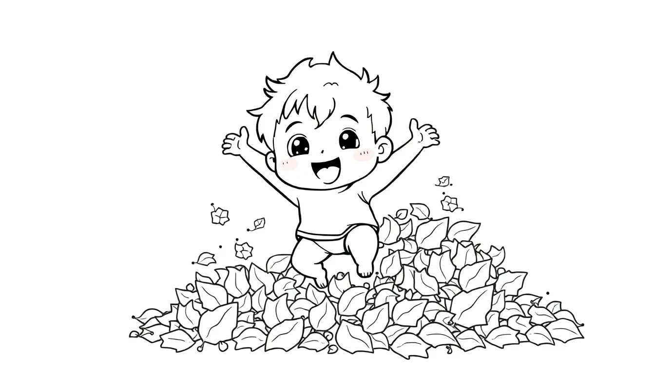 Child Jumping Into a Pile of Leaves