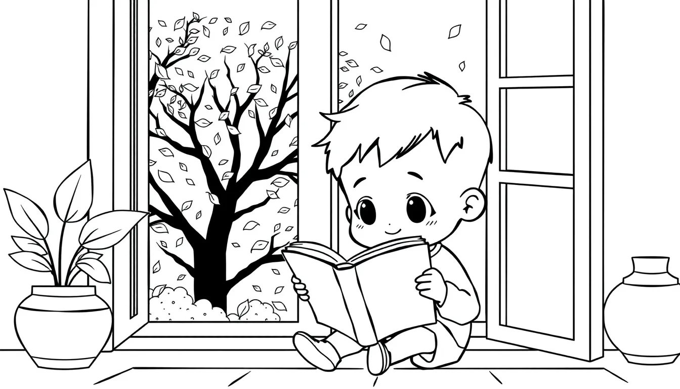 Child Reading by Window