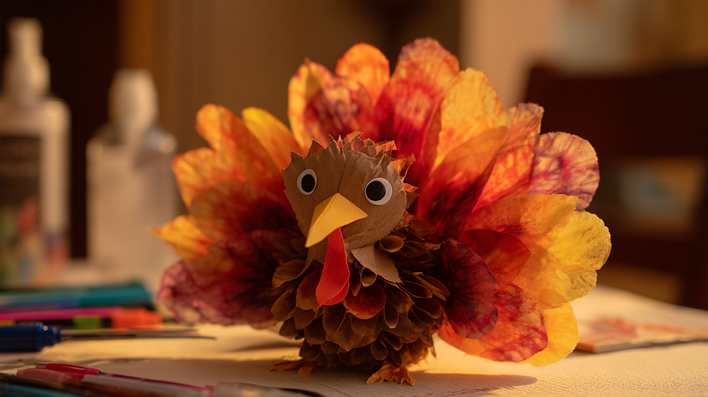 Coffee Filter Turkey Feathers On Craft Table