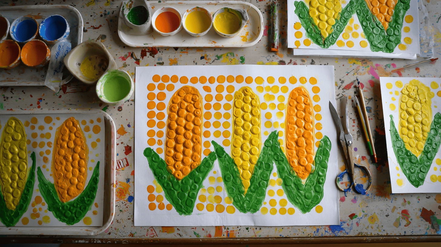 Corn Painting With Bubble Wrap On Craft Table
