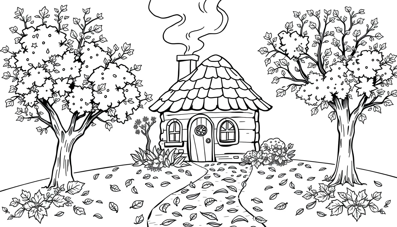 Cottage in the Woods Surrounded by Fall Trees