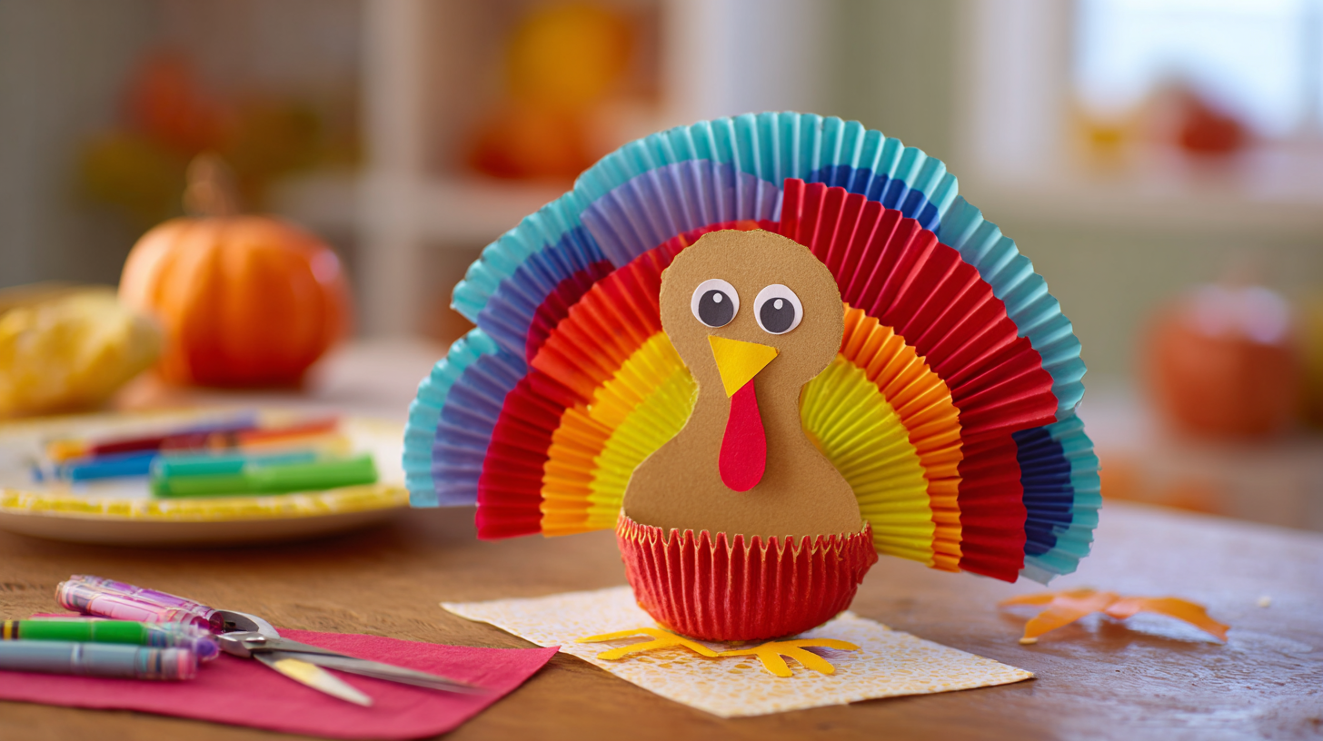 Cupcake Liner Turkey On Craft Table