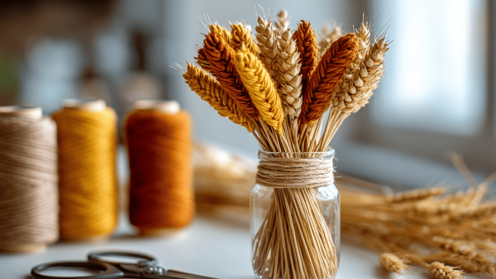 Embroidery Floss Wrapped Wheat Stalks