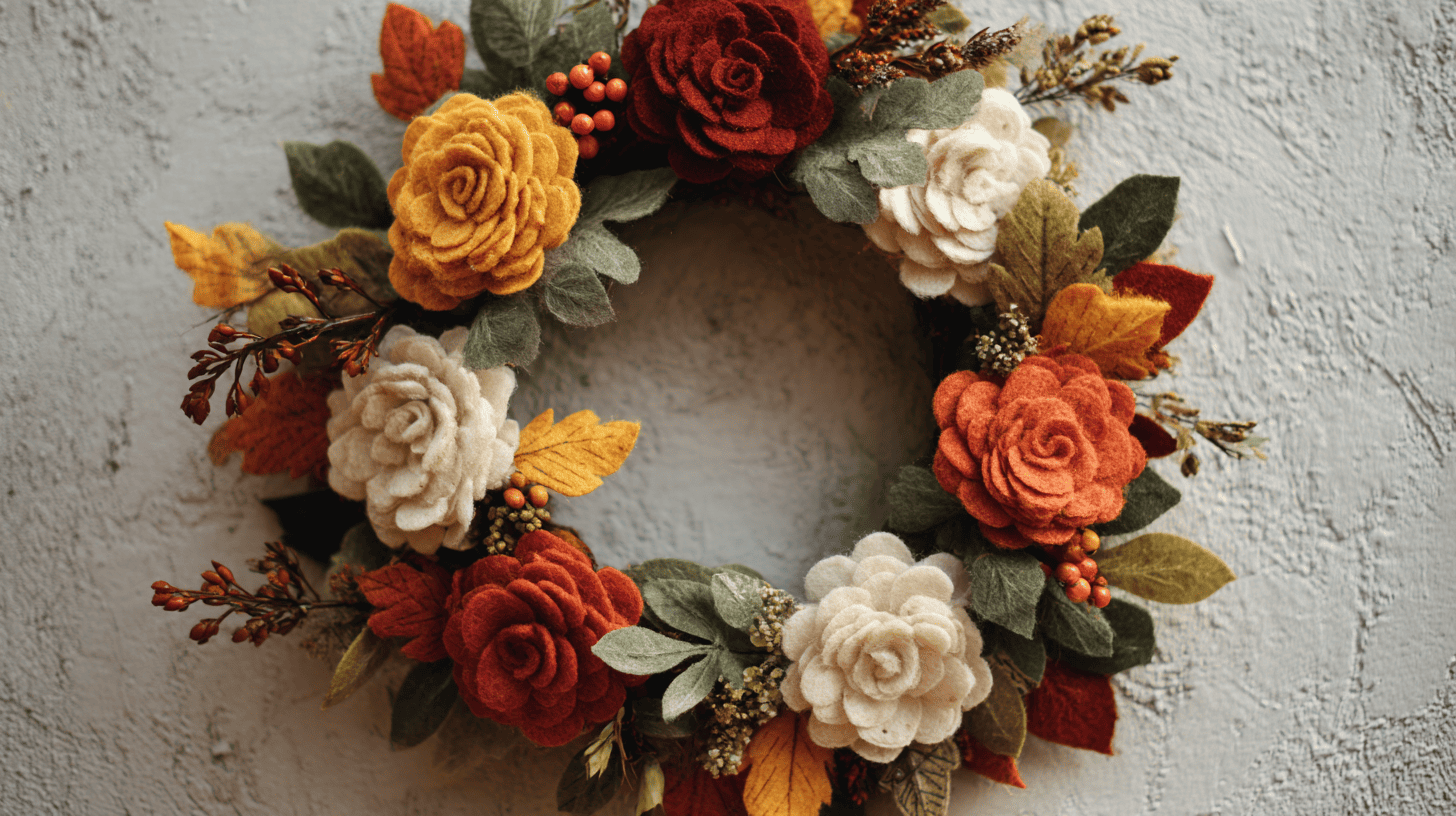 Felt Rosette Fall Wreath With Faux Leaves And Berries