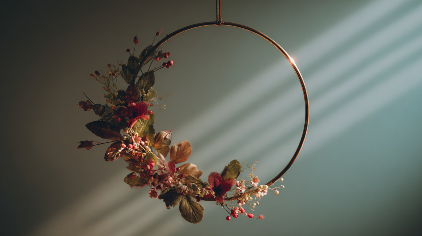 Industrial Metal Hoop Wreath With Faux Leaves Berries And Flowers