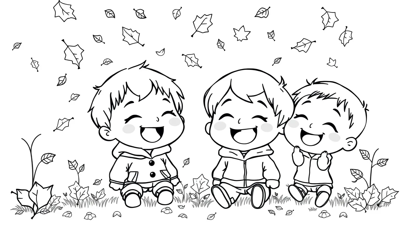 Kids Playing in Falling Leaves