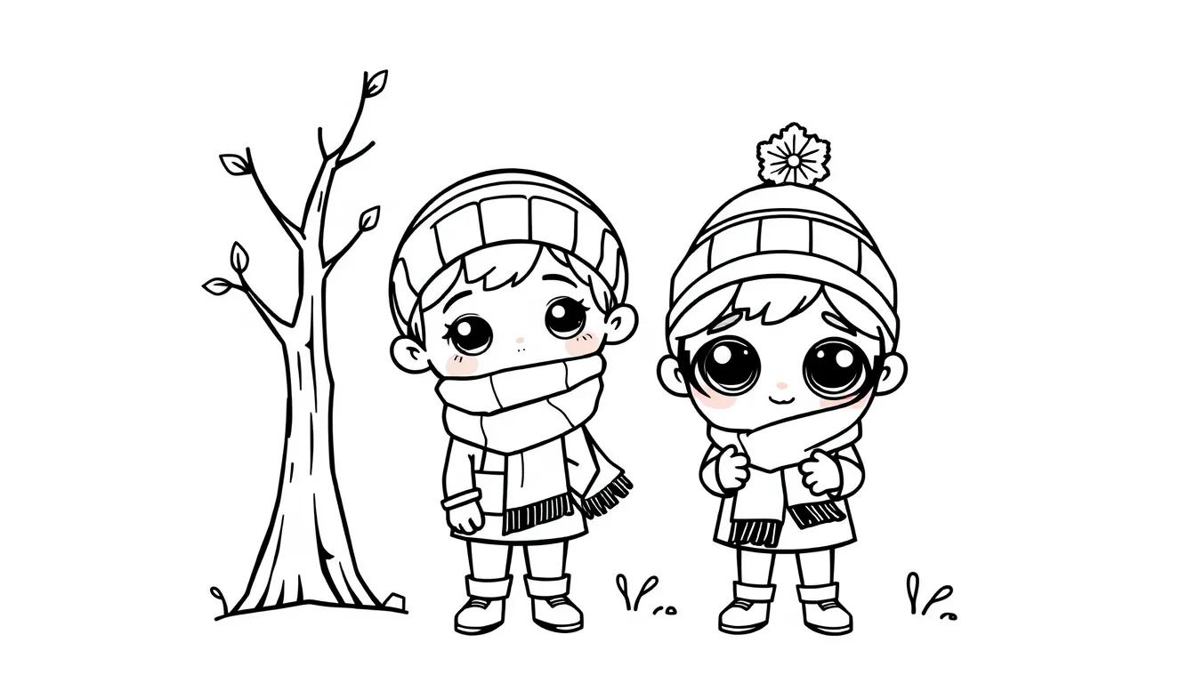 Kids wearing scarves hats and gloves