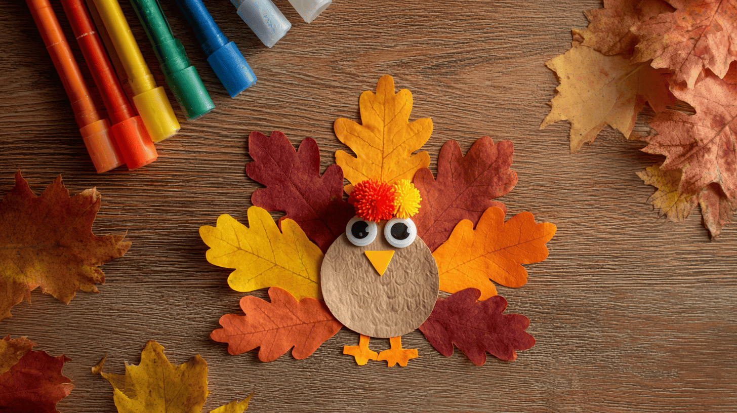 Leaf Collage Turkey Craft With Autumn Leaves