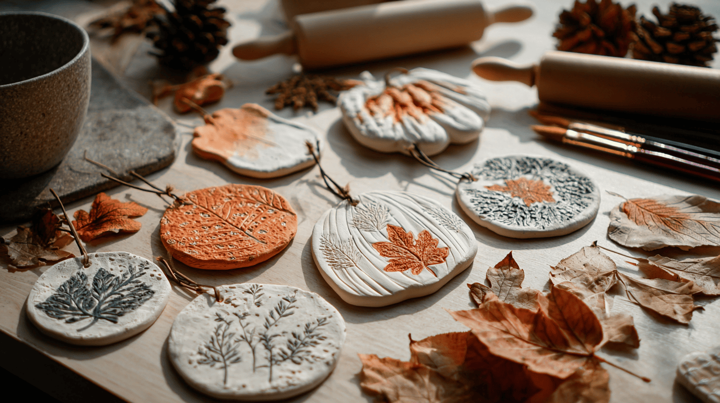 Leaf Imprint Clay Ornaments With Fall Textures