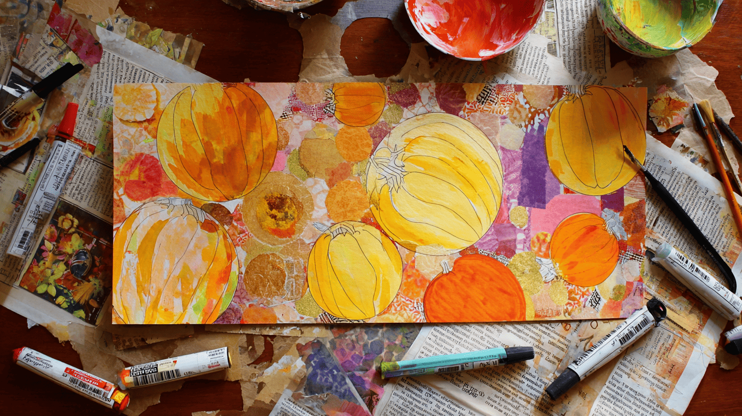 Mixed Media Pumpkin Patch Fall Art Project For Kids