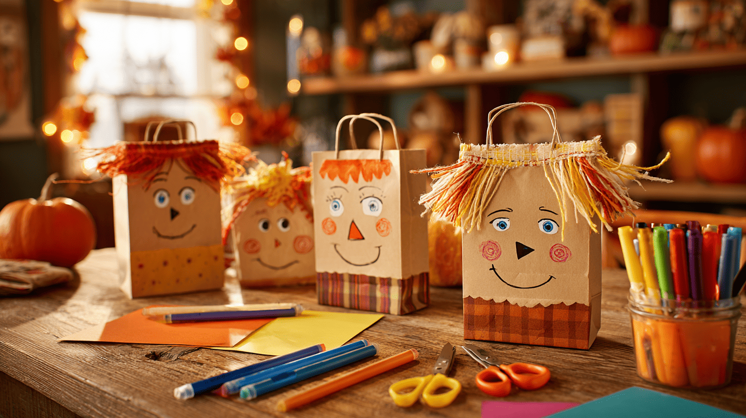 Paper Bag Scarecrow Faces Fall Art Project For Kids