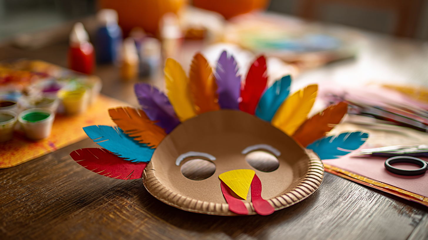 Paper Plate Turkey Mask On Craft Table