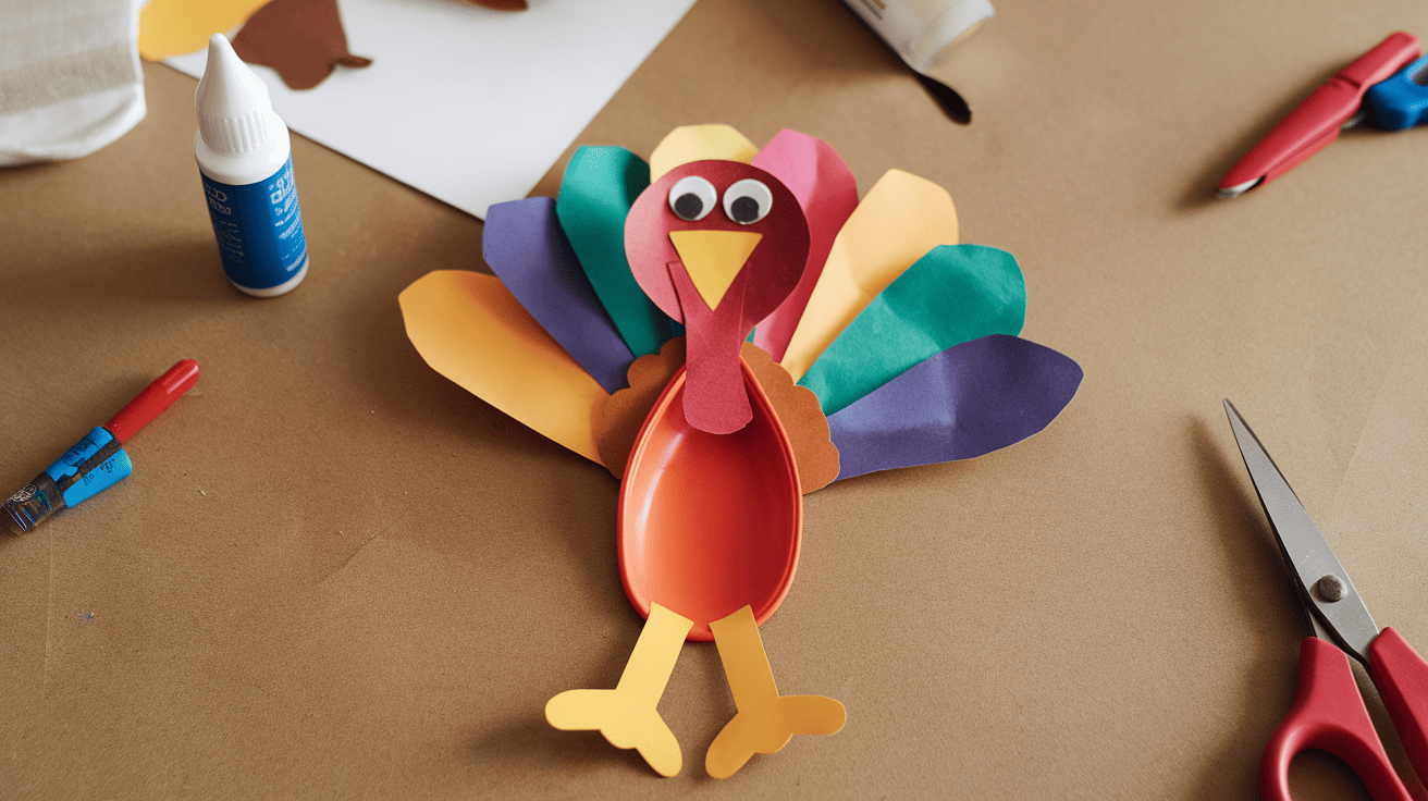Plastic Spoon Turkey Puppet On Craft Table (1)