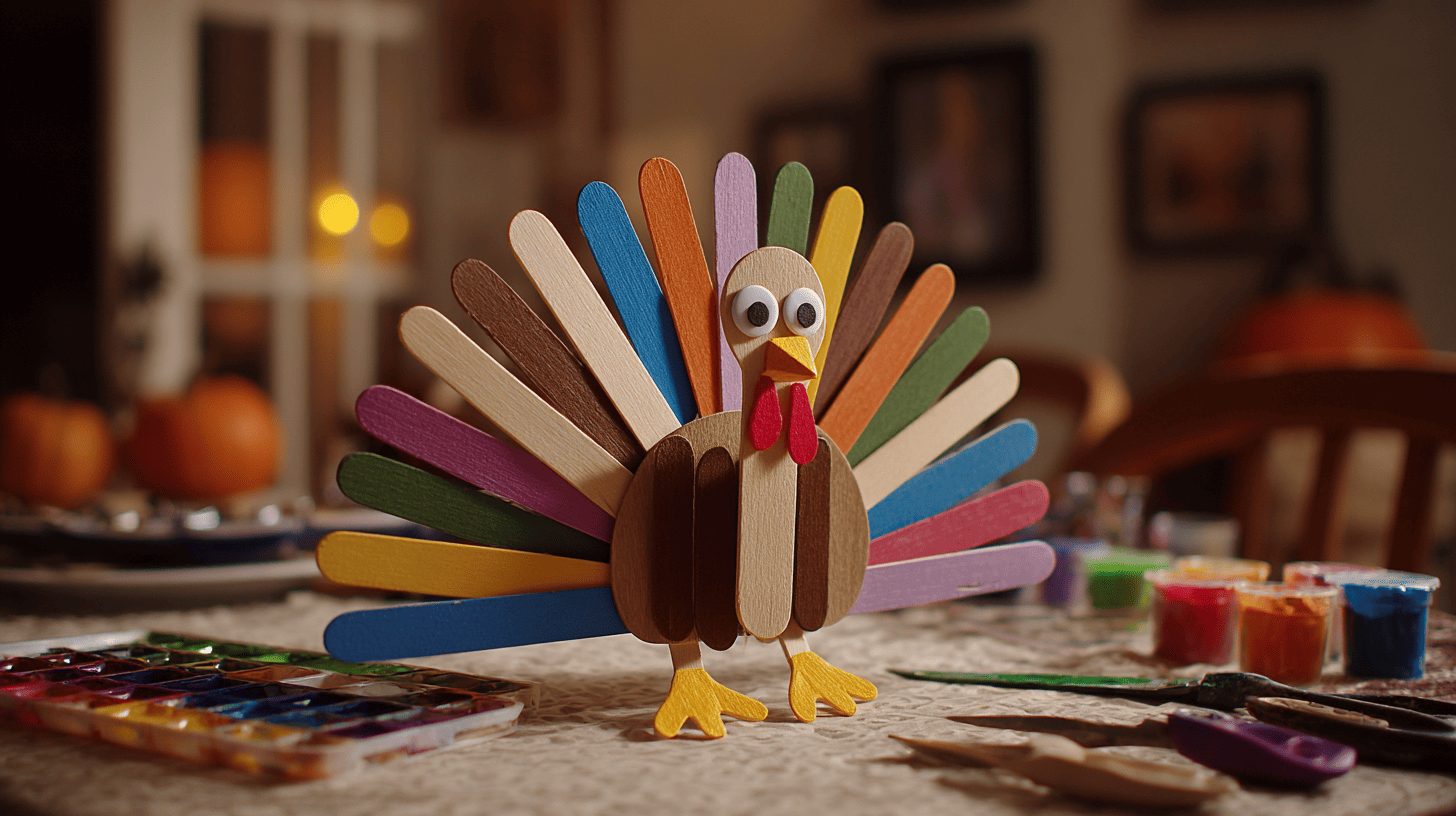 Popsicle Stick Turkey On Craft Table