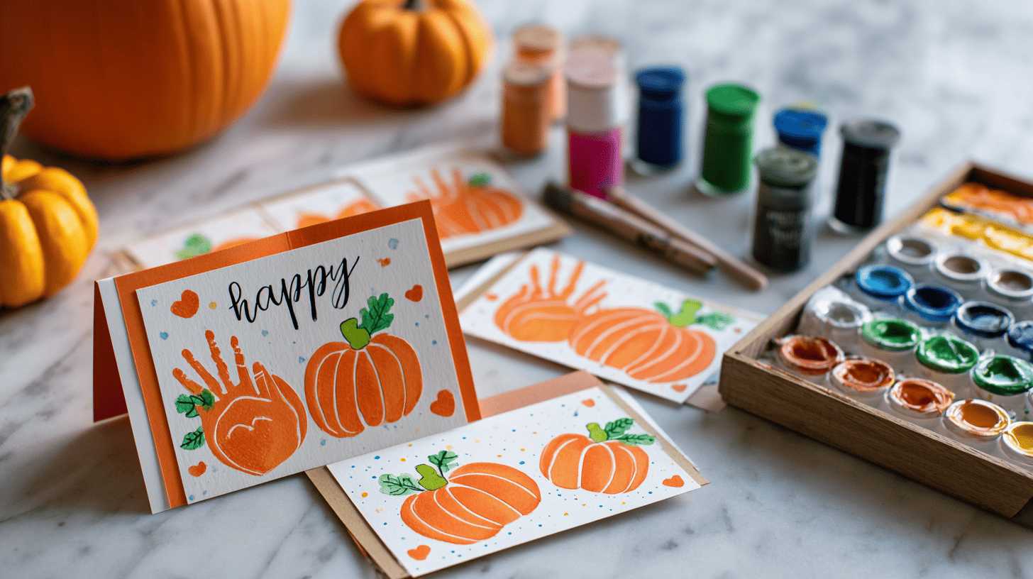 Pumpkin Handprint Cards Fall Craft