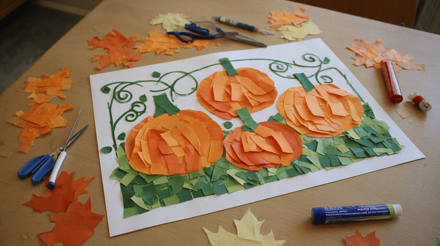 Pumpkin Patch Collage With Orange Paper Layers