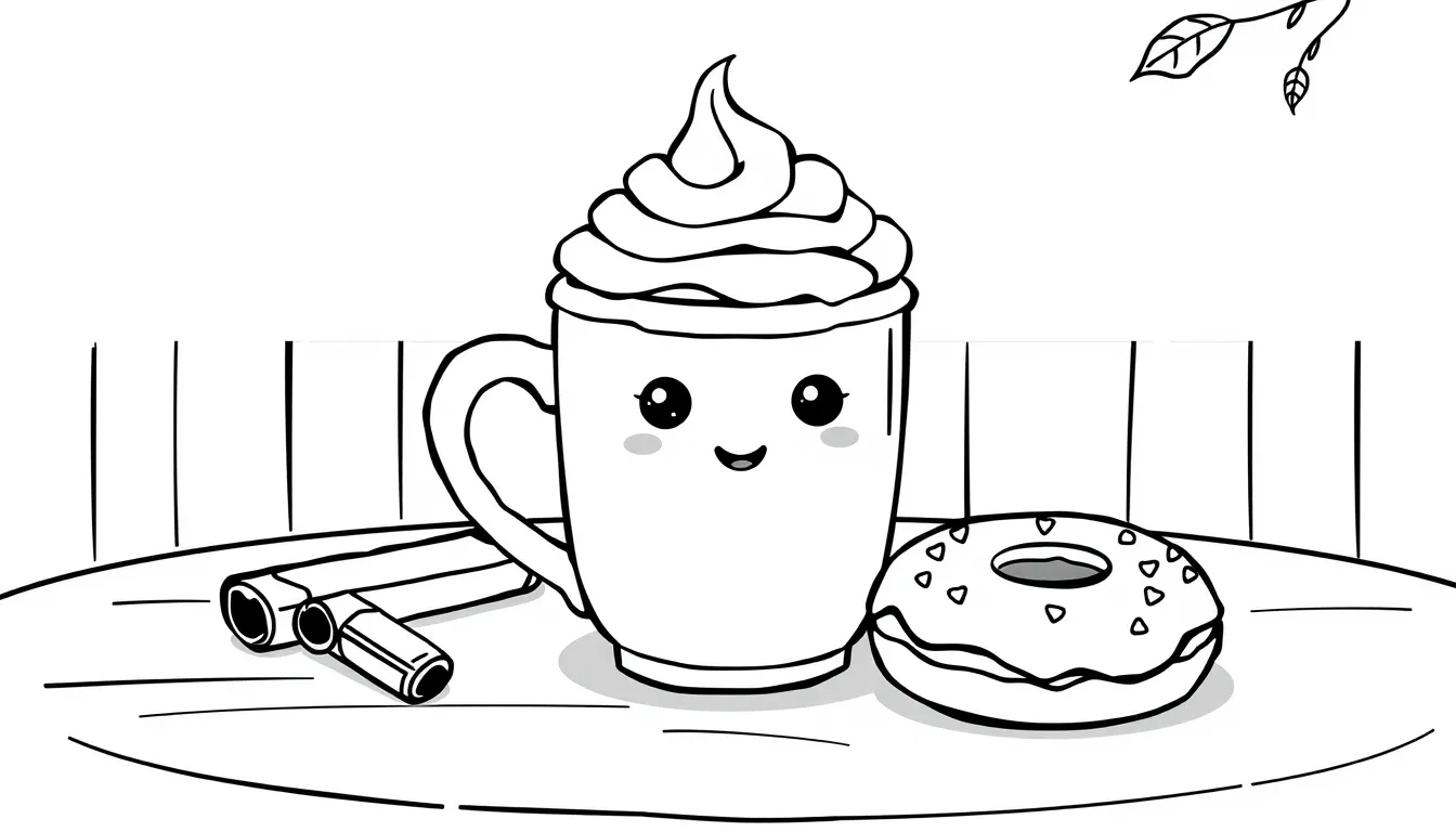 Pumpkin Spice Latte and Donut on Table