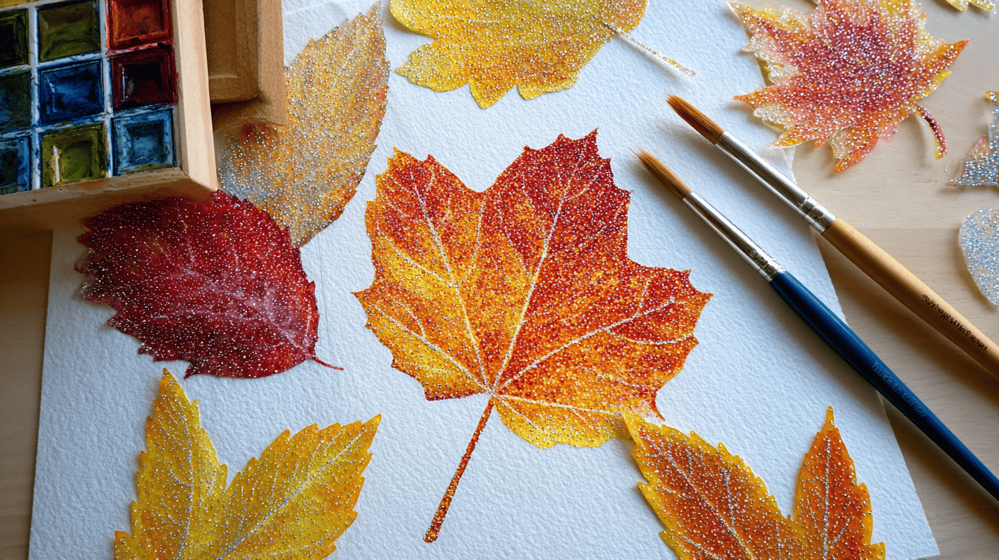 Salt Painted Fall Leaves With Textured Colors