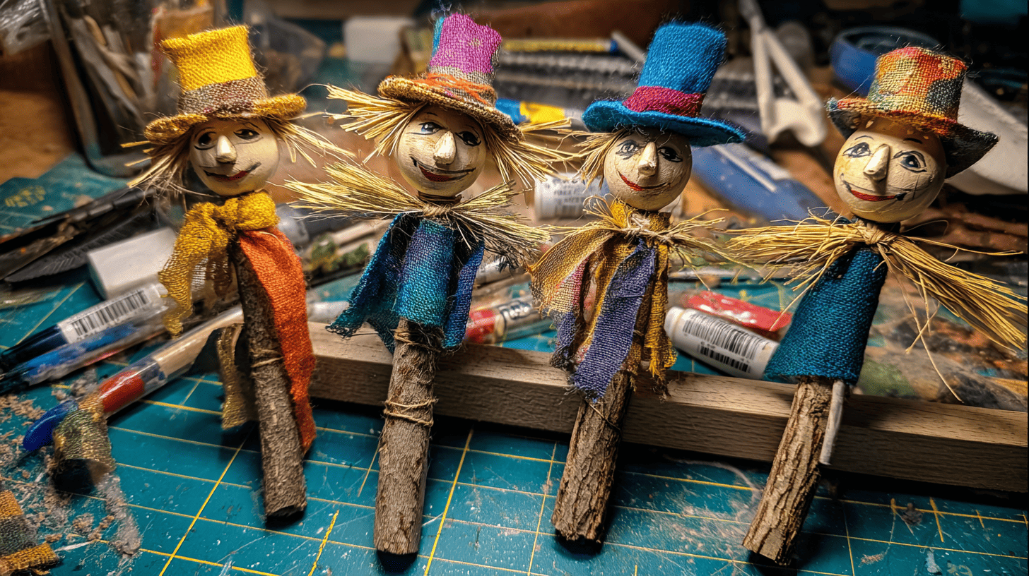 Scarecrow Stick Puppets Made From Twigs And Fabric