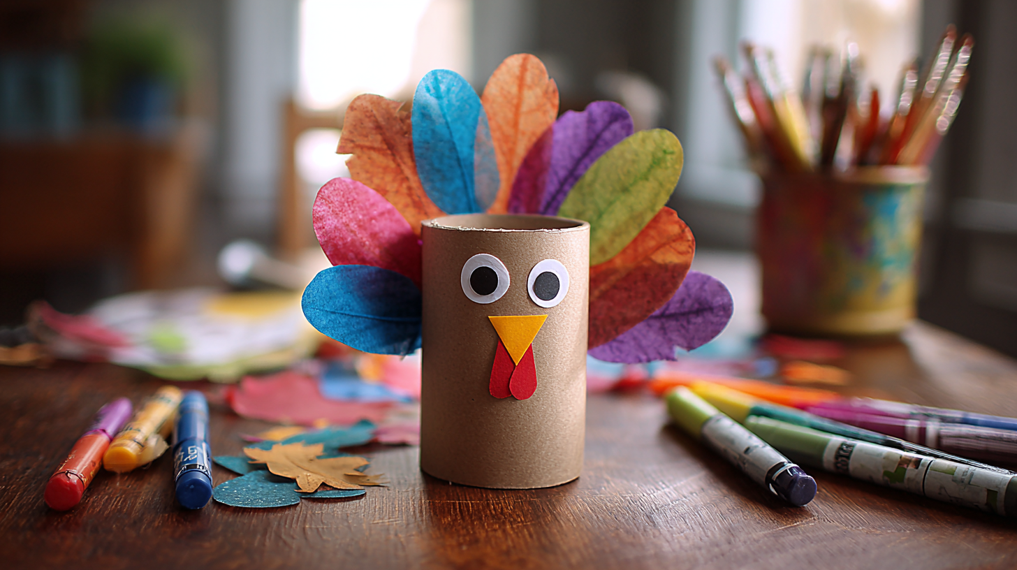 Toilet Roll Turkey Puppet On Craft Table