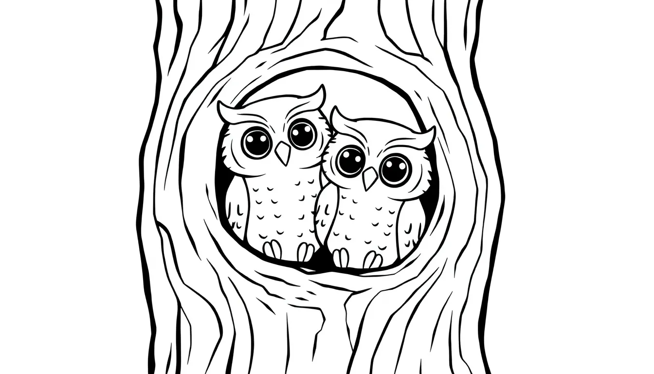Two Owls in a Hollow Tree