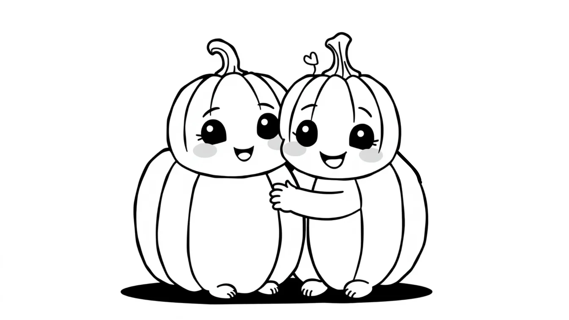 Two pumpkins hugging each other
