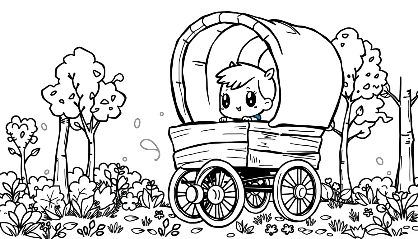 Wagon ride through an autumn forest