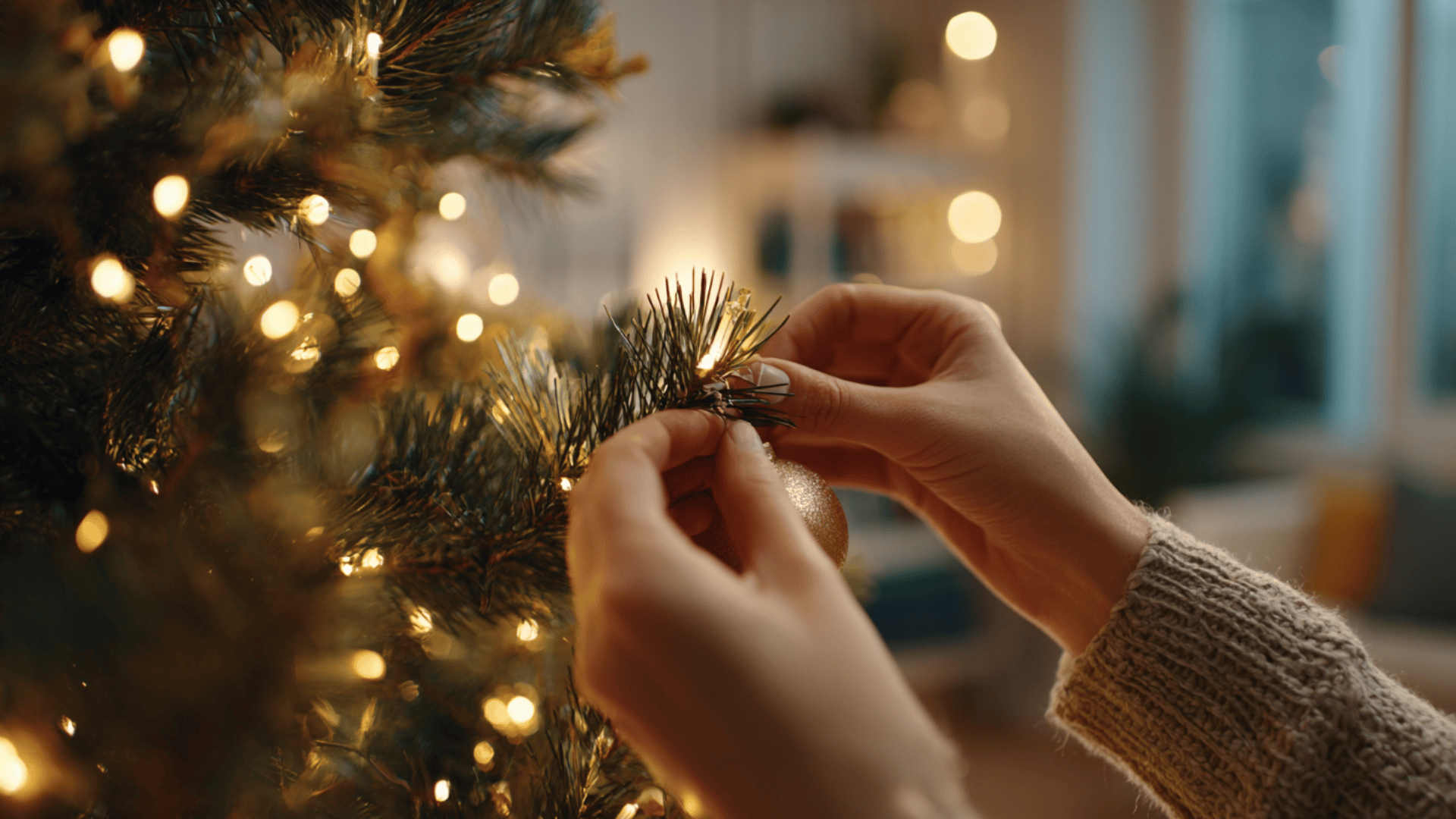 add final touches to the christmas tree