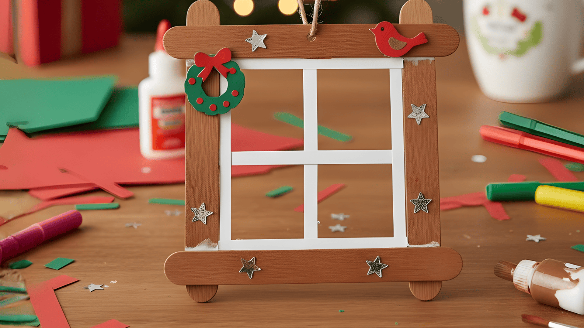 craft stick christmas window frame ornament