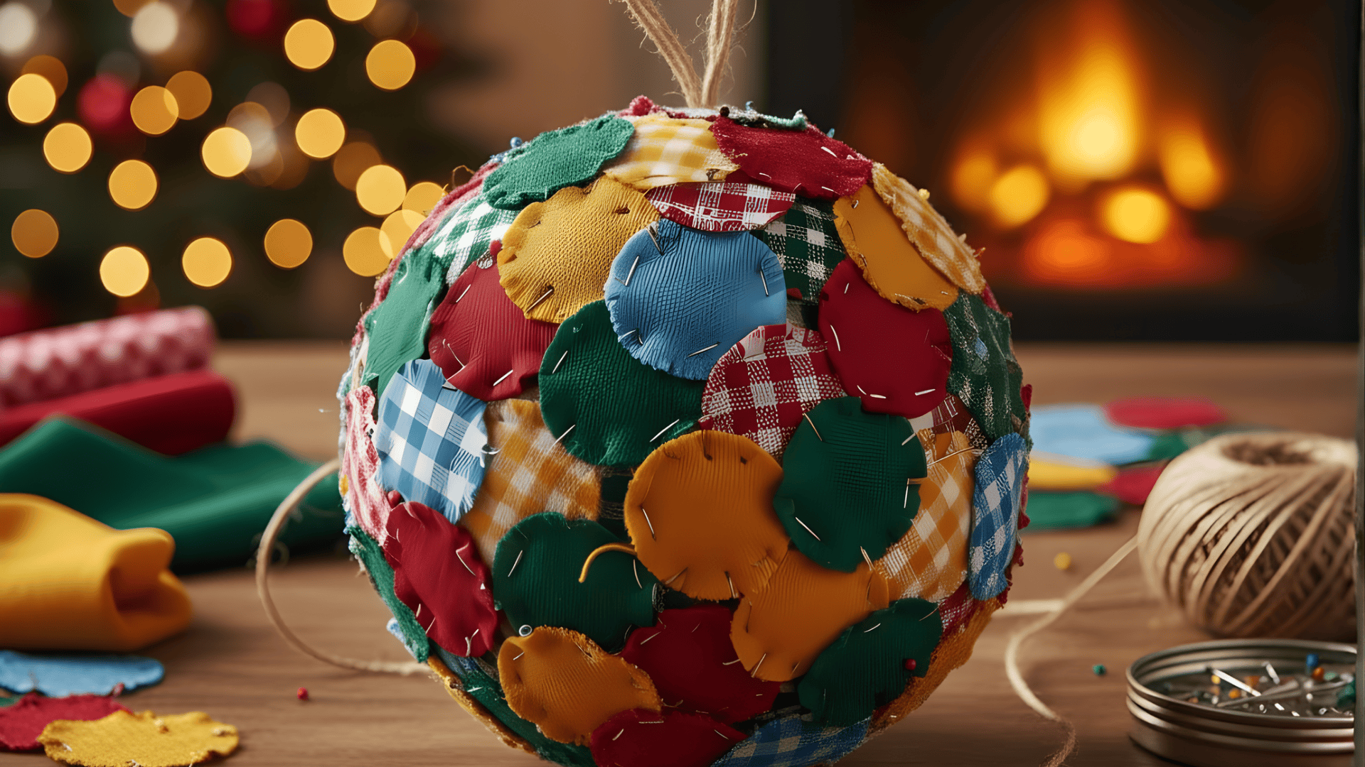 fabric scrap ball ornament