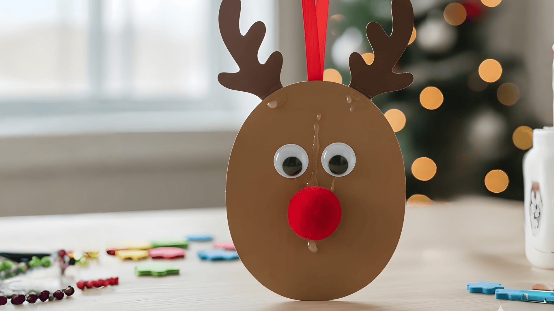 rudolph ornament with a pom pom nose