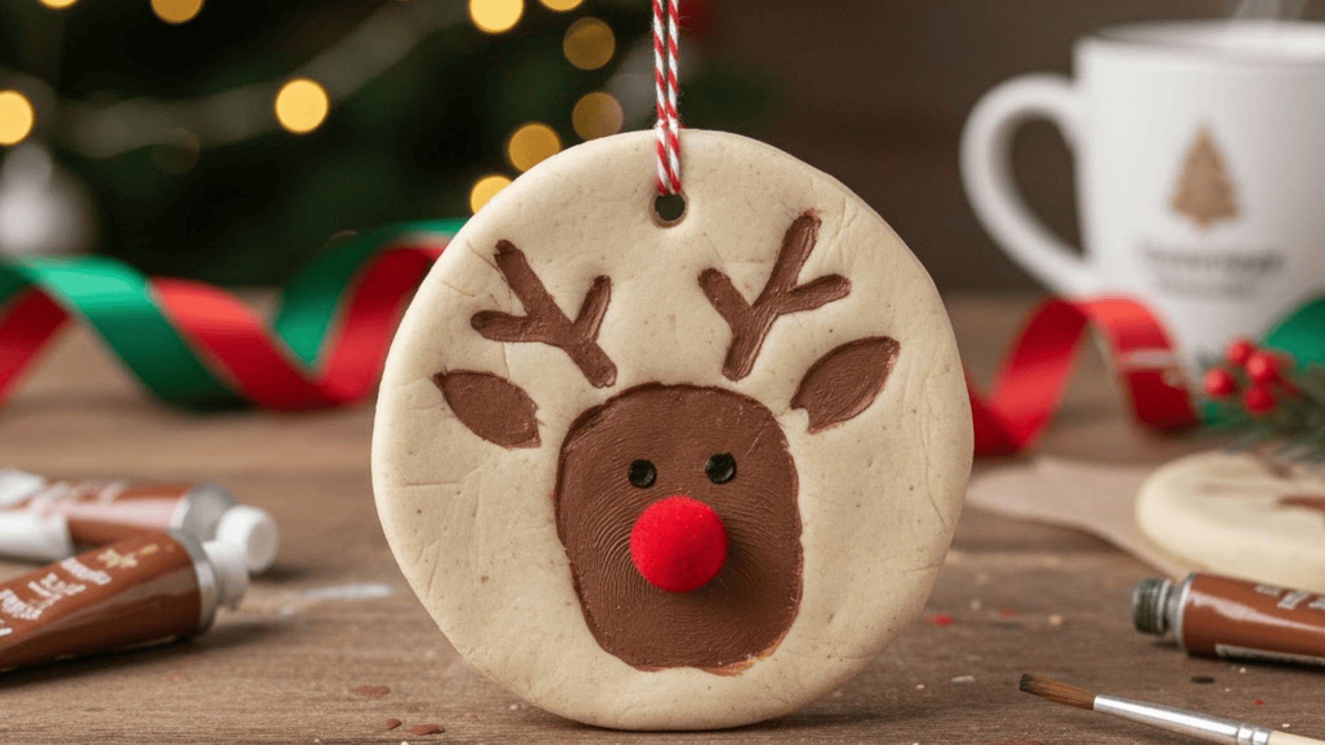 salt dough thumbprint reindeer ornament