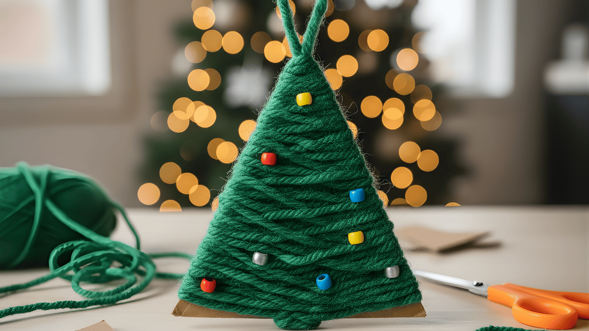 yarn wrapped christmas tree ornament