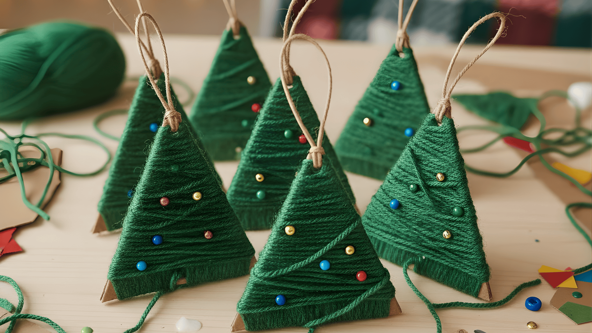 yarn wrapped mini christmas trees
