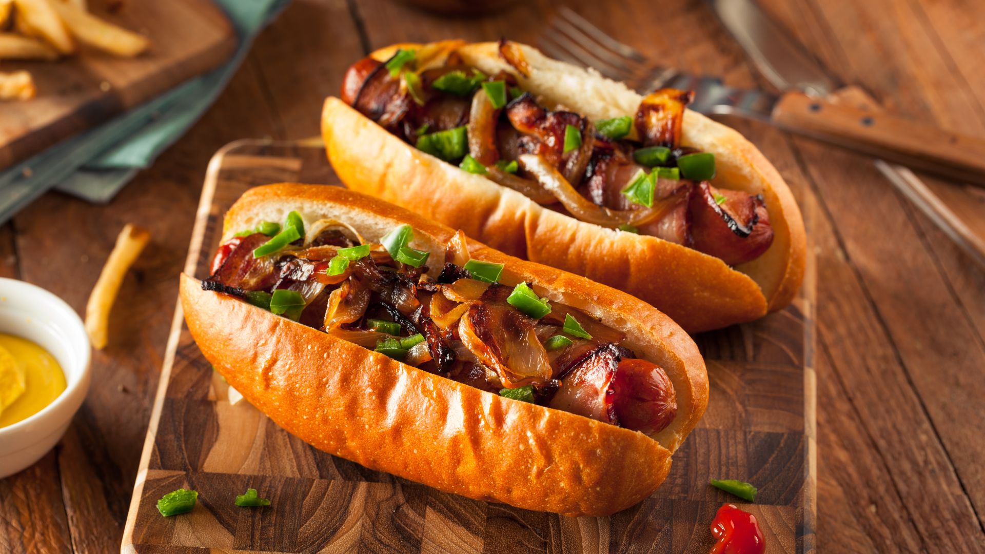 hot dog slices with ketchup