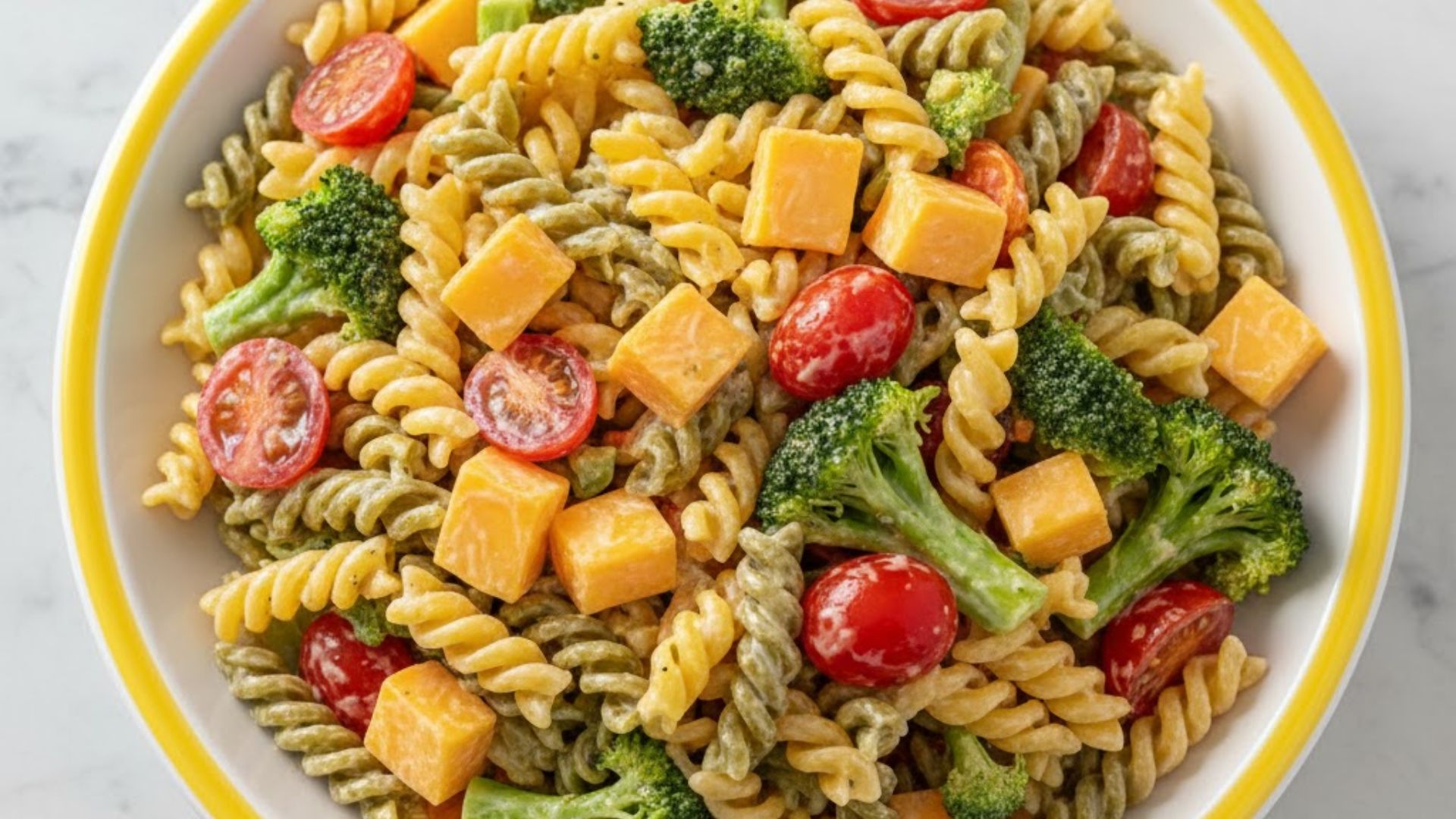 pasta salad with cheese cubes
