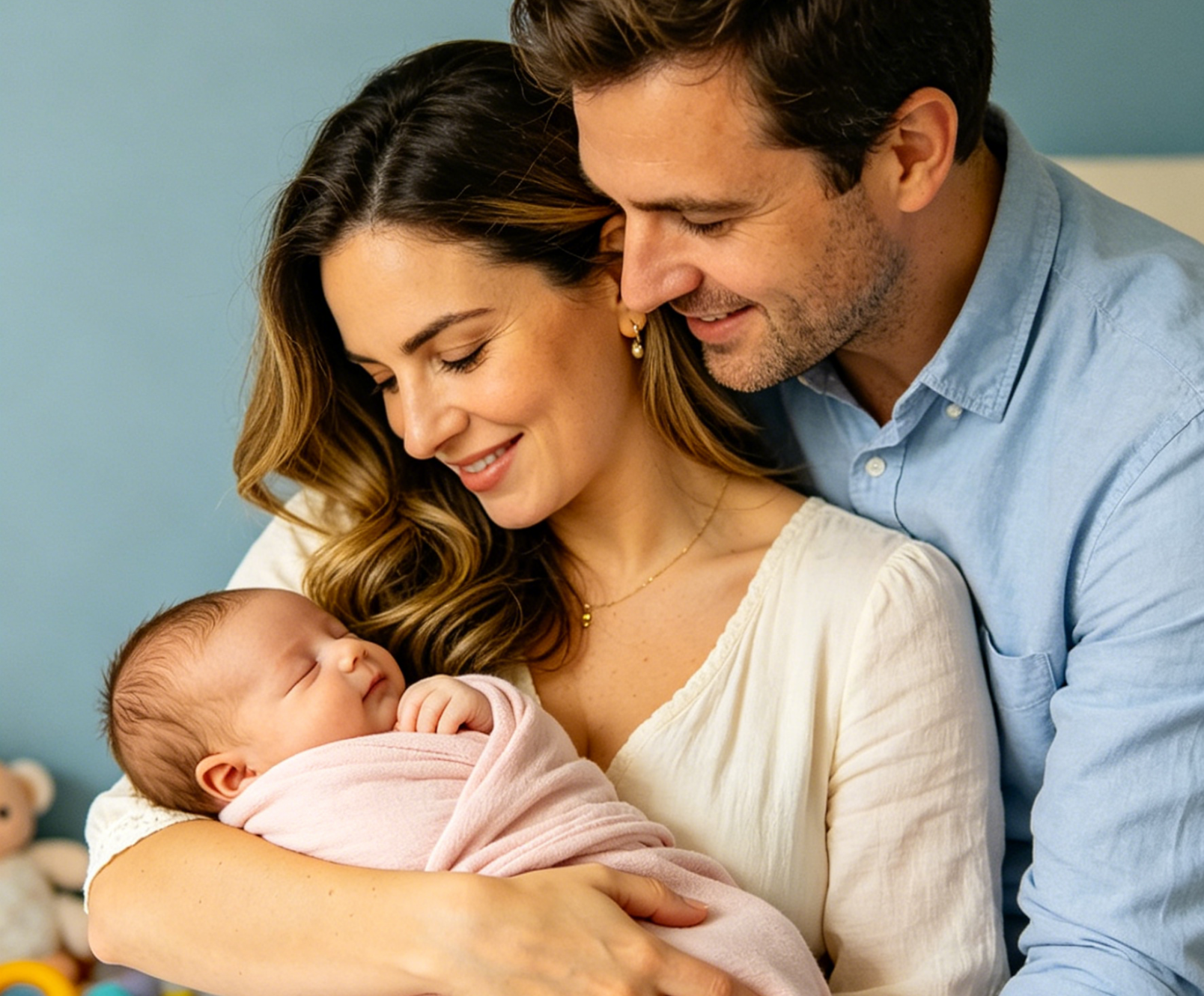 Parents holding the newborn baby